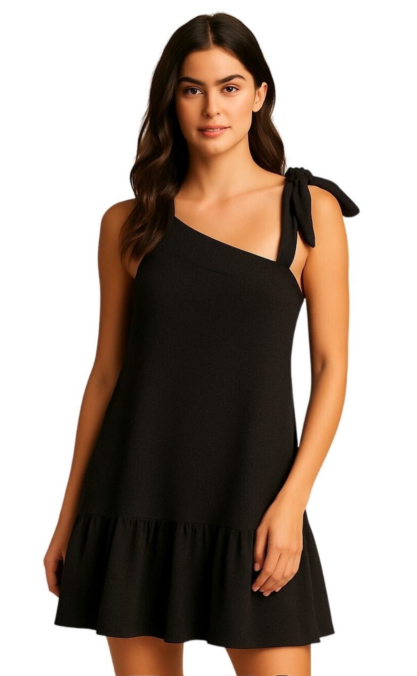 Free People Black Boho Cottagecore One-Shoulder Ruffle Hem Dress Size Large